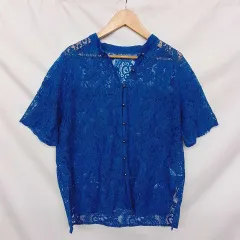 PAGEBOY ページボーイ レースバンドカラーシャツ ブルー F □○ 