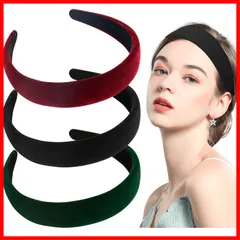 カチューシャ 3個セット おしゃれ 幅広 ベロア カチューシャ ヘアアクセサリー 無地 ヘアバンド 黒 赤 緑