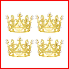 飾り ケーキ かわいい ティアラ ミニクラウン 髪飾り ティアラ 誕生日 王冠 結婚式 ミニ クリスマス パーティー 4個セット (B ケーキトッパー ゴールド)