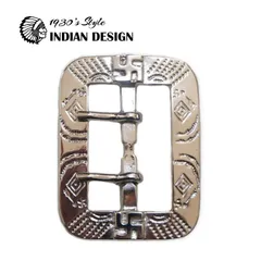 1930s インディアン柄 ビンテージ復刻版 バックル ニッケルシルバー 40mm幅 ダブルピン / 卍マーク入り スタッズベルト レザークラフト ハンドメイド バックル交換に