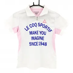 【超美品】ルコックゴルフ 半袖ハイネックシャツ 白×ピンク 袖下・サイドメッシュ レディース M ゴルフウェア le coq sportif