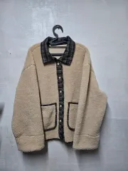 アベックエル ベージュ ボア CHECK バイカラー ジャケット