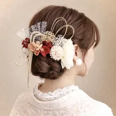 フラワー 牡丹 ㊵ 髪飾り 花 結婚式 成人式 卒業式 和装 和紐 リボン 赤 オレンジ 白 ヘアアクセサリー