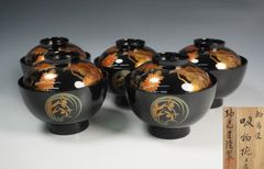 輪島塗 市中製　煮物椀 5客揃 扇面蒔絵 天然木 本漆塗 蓋付椀 共箱　伝統工芸 輪島塗 市中製 煮物椀 5客揃 扇面蒔絵 天然木 本漆塗 蓋付椀 共箱 伝統
