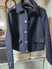 ザラ ネイビー ゴールド ボタン クロップド ジャケット