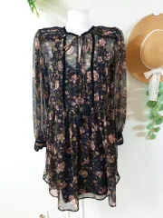 ザラ シースルー シフォン ミニワンピース BLACKPINK フラワー M