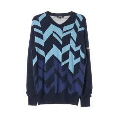 L Titleist(タイトリスト) ネイビー 青 パターン Vネック ゴルフ ニット セーター セーター