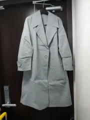 新品 香港デザイナーブランド ルーズフィットロングコート ライトブルー トレンチコート