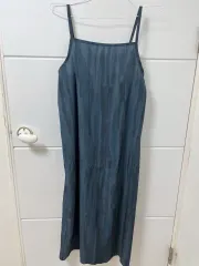 青 ロング スリップ ワンピース