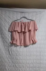 ピンク色 オフショルダー フリル ブラウス 7分丈 ドット柄 新品