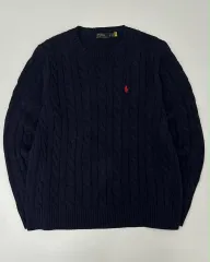 L ポロラルフローレン 新モデル QR ネイビー ケーブル ニット セーター