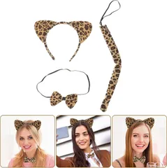 レオパード 猫耳 コスプレ 9点セット 3セット分 蝶ネクタイ 尻尾 ハロウィン ギャル　b-357