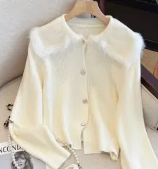 アンゴラ カラー ニット カーディガン