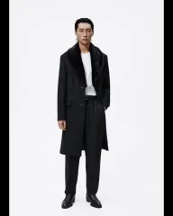 限定品 ZARA(ザラ) メンズ コレクション 取り外し可能 ファー カラー コート 黒 L