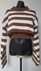 ブラウン/白 ストライプ クロップド ニット セット (新品)