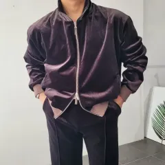 メンズ ベロア ハイネック バイカラー ジップアップ 2 カラー