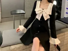 未使用 フェミニンなムード リボン ワンピース- L