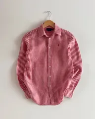 Polo Ralph Lauren レッドピンク レディース ストライプ リネン シャツ
