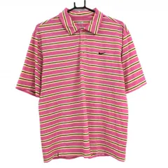 【美品】ナイキ 半袖ポロシャツ ピンク×ライトグリーン ボーダー ストレッチ メンズ M ゴルフウェア NIKE