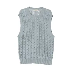 L GLW GOOD LIFE WORKS(グッドライフワークス) スカイブルー ケーブル編み ケーブル ラウンド ニット セーター ベスト