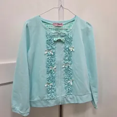 日本 120 女の子 リボン フリル スウェット ジップアップ