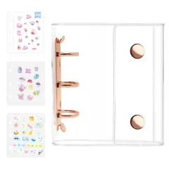 シール帳 リフィル×20枚 下敷き×2枚 透明 A8 ローズゴールド ミニサイズ 透明シール帳 プリ帳 カードスリーブ バインダーノート 女の子 持ち運び便利 スクラップブッキング (ローズゴールド)