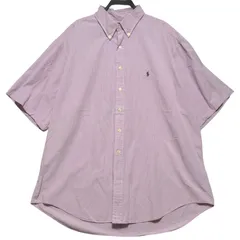 90年代 ラルフローレン ギンガムチェック 半袖シャツ ボタンダウン 100%コットン YARMOUTH メンズ2XL相当 90s 古着 ワンポイント刺繍ロゴ パープル×ホワイト ヴィンテージ【半袖シャツ】/ IA300