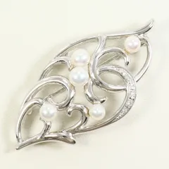 K18WG ブローチ アコヤ真珠 ダイヤモンド 0.05ct カード鑑別書 総重量約10.8g