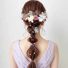 ⑰ ウェディング ベッドアクセサリー  ピンク  白  髪飾り  結婚式 フラワー ヘッドパーツ 花嫁 前撮り 卒業式 成人式