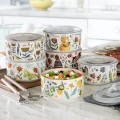 【送料無料】Signature HOUSEWARES ボウル+専用フタ 6ピース(6柄)セット　フタ付き 動物/ポップ/コンテナ/小鉢/北欧風のサムネイル