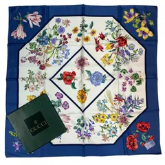 極美品 GUCCI グッチ スカーフ シルク フローラ 花柄 ブルー 箱付き