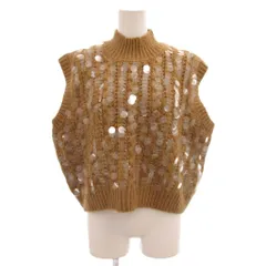 ザラ ZARA 美品 ベスト ニット ハイネック 装飾 M 茶 ブラウン /NL