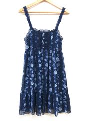 axes femme フェアリー柄チュニック フレア キャミソールワンピース  Mサイズ ネイビー 紺  膝丈 旧タグ ロリータ 重ね着 平成レトロ 森ガール アクシーズファム