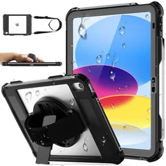 【新品】 TMACJUMP iPad 11世代 A16 / 第10世代 ケース 11インチ・10.9インチ 対応 IP68 完全防水 防塵 耐衝撃 ペン収納 保護フィルム一体型 360°回転スタンド 肩掛けストラップ付き お風呂・キッチン・作業現場向け【適 0