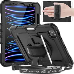 【新品】 Timecity iPad Pro 11インチ (第4/ 3/ 2/ 1世代) 専用ケース 耐衝撃 ハンドグリップ/ショルダーストラップ付き 横置き/縦置き 360度回転スタンド ペン収納 工事 現場 画面フィルム 防塵 傷防止 頑丈 全面保護カ 0