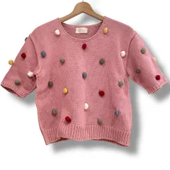 PINK HOUSE ピンクハウス ポップコーンニット ケーブル編みニット カラフルポッフル レトロ ガーリー コットン100％ ピンク Lサイズ レディース 春 ゴーゴー古着セントラルパーク名古屋店No.1972