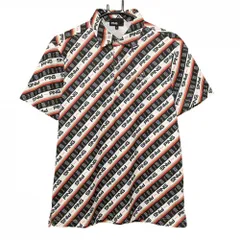 【超美品】ピン 半袖ポロシャツ 白×ネイビー×レッド 斜めロゴストライプ ロゴ刺しゅう メンズ M ゴルフウェア PING