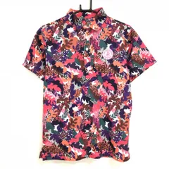 【超美品】ジャックバニー 半袖ポロシャツ ピンク×マルチカラー リーフ総柄 一部レオパード柄 メンズ 4(M) ゴルフウェア Jack Bunny