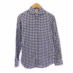 ビームスハート BEAMS HEART TESSITURA MONTI カジュアルシャツ 長袖 ホリゾンタル ギンガムチェック柄 S 紺 ネイビー 白 ホワイト /BB