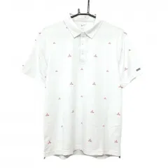 ナイキ 半袖ポロシャツ 白×レッド系 総柄 袖ロゴプレート メンズ M ゴルフウェア NIKE