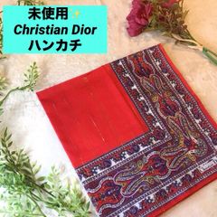 クリスチャンディオール ハンカチ　ミニスカーフ　Christian Dior ロゴ入　赤　新品