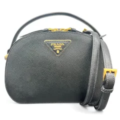 PRADA 美品 プラダ オデット 2way ハンドバッグ ショルダーバッグ サフィアーノレザー 1BH123 レザー ブラック トライアングルロゴ 三角プレート クロスボディ ポシェット ミニバッグ ABランク 鑑定済 中古 プラダバッグ【1/28価格改定】