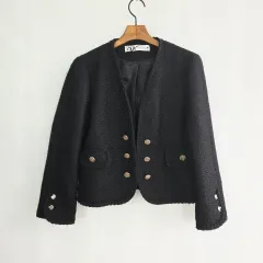 ZARA ザラ ブラック ツイード ノーカラー ジャケット レディース XS