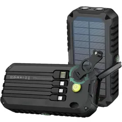 AORTD ソーラーチャージャー 手回し充電 20000mAh モバイルバッテリー 22.5W急速充電 4本ケーブル内蔵 高輝度LEDライト付き IPX7防水 耐衝撃 ソーラーモバイルバッテリー 防災グッズ 地震/災害/旅行/アウトドア 緊急停電対策