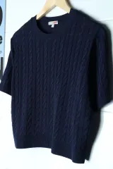 W(L) SPAO スパオ 半袖 Tシャツ ニット ネイビー ケーブル ケーブル編み-17AE8