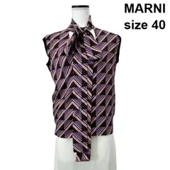 ◆ マルニ MARNI ボウタイベスト 異素材ドッキング 総柄 Vネック ダークブラウン くすみピンク 毛混 絹混 40 M～L レディース S6C599のサムネイル