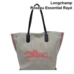 ロンシャン Longchamp トートバッグ 大容量 ロゾ エッセンシャル レイエ Roseau Essential Raye 白 赤 キャンバス地 レディース 6V370のサムネイル