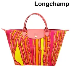ロンシャン Longchamp トートバッグ ル プリアージュ Le Pliage バンブー 竹 プリント ピンク 黄色 オレンジ レディース 6V365