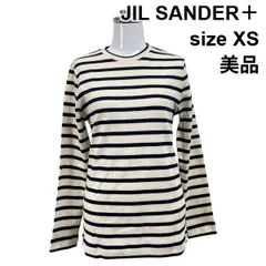 ◇ 美品 ジルサンダー バックロゴボーダーTシャツ カットソー トップス 長袖 ネイビー 白 ボーダー柄 コットン100％ XS レディース S6C592
