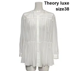 ◇ セオリーリュクス Theory luxe ギャザーブラウス シャツ 長袖 バンドカラー シアー 白 ホワイト 綿混 38 M 9号 レディース S6C582
